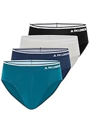 FM London Set van 4 bamboeslips voor heren, comfortabele ondergoedslips met tagless taille, stretch fit broek zonder opening aan de voorkant, multipack, Zwart, Blauw, Grijs, XL