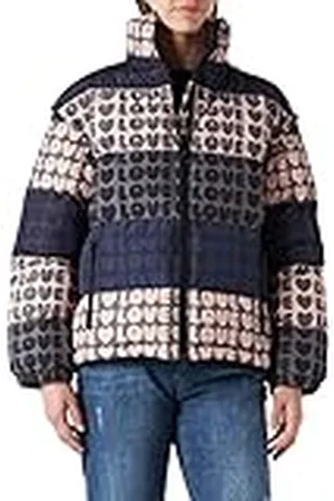 Moschino Dames Allover Love Nylon Gewatteerd met Verwijderbare Mouwen Jas