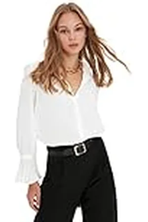 Trendyol Dames Petite Regular Fit Basic hemdblousekraag geweven stof shirt, , 40