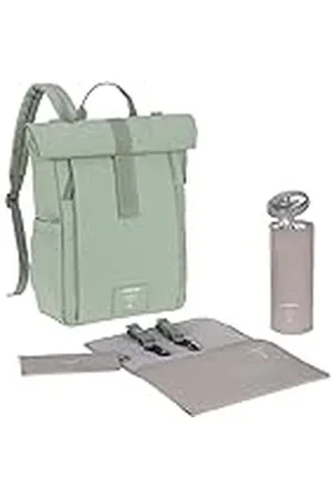 LÄSSIG LÄSSIG Luierrugzak luiertas met aankleedkussen, kinderwagenopzetstuk, flessenhouder, duurzaam geproduceerd/rolltop up rugzak, , Verde argento, Minimalistisch