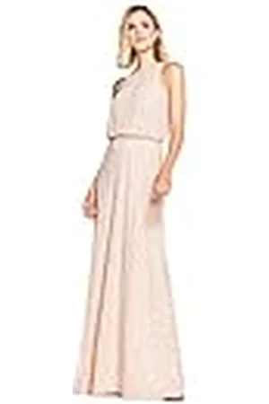 Adrianna Papell Halterjurk voor dames, art-deco met kralen, Blozen, 6