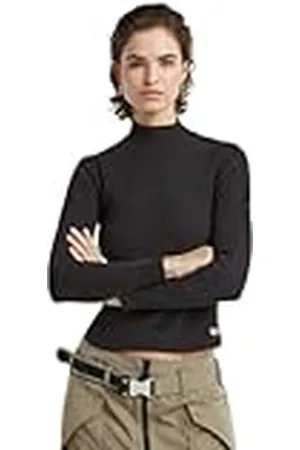 G-Star Asymmetric Zip Cropped Slim Mock T-shirt met lange mouwen voor dames, , M