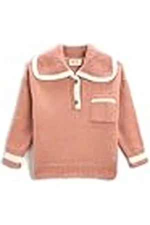 Koton Oversized gebreide sweater voor meisjes, Peter Pan-hals, gestreepte knoop en zakdetail, , 4-5 Jaar
