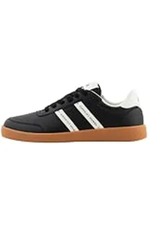 Armani Exchange Berlin, Double Band Logo Sneakers voor dames, zwart + gebroken wit, 36 EU, , 36 EU