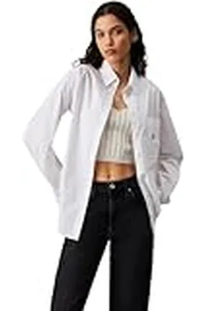 Calvin Klein Jeans Dames geweven label ontspannen shirt J20J224436, S/S shirt, wit, S, , S