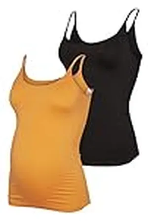 Mama;licious Dames MLHEAL Strap TOP 2-P A. Tanktop, Vibrant Oranje/Pack: Zwart, One Size, , Eén maat
