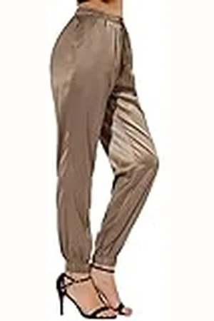 Allegra K Dames Werkbroek Trekkoord Elastische Taille Athleisure Track Broek Enkellengte Satijnen Joggers met Zak, , M