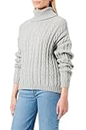 myMo Dames gestructureerde gebreide trui met rolkraag acryl lichtgrijs melange maat XS/S, , XS