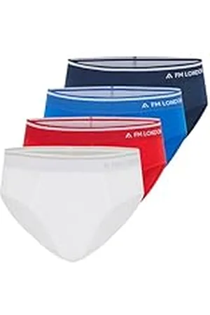 FM London Set van 4 bamboeslips voor heren, comfortabele ondergoedslips met tagless taille, stretch fit broek zonder opening aan de voorkant, multipack, Blauw, Rood, Wit, 4XL