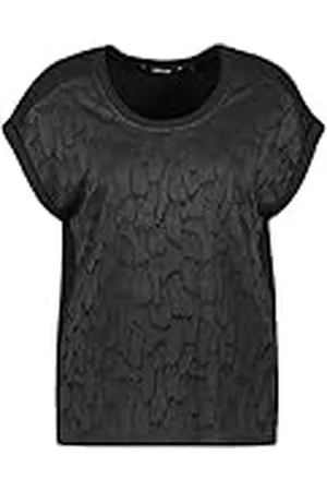 Taifun Dames kanten shirt overgesneden schouders, korte mouwen, met mouwomslag, T-shirt korte mouwen, ronde hals, effen kleur, , 34