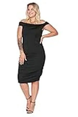 Trendyol Dames Midi off-shoulder getailleerde plus size jurk, , 4XL, , 4XL grote maten