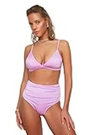 Trendyol Dames hoge taille draperen gedetailleerde zes bikinibroekjes, paars, 36