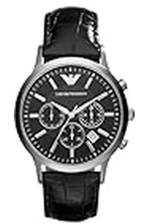 Emporio Armani Leren horloge met drie wijzers en datering voor heren