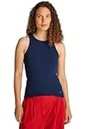 Tommy Hilfiger Dames SLIM 5X2 RIB TANK TOP NS WW0WW38635, Blauw, XL, , XL