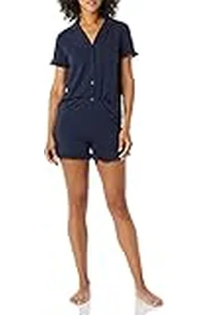 Amazon Dames katoenen modale biezen inkraag pyjamaset (verkrijgbaar in grote maten), , L