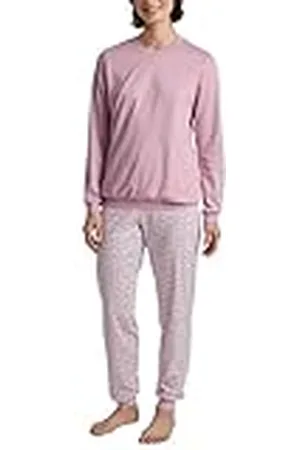 Calida Midnight Flowers Damespyjama met manchetten, van 100% dik katoen, , 44-46