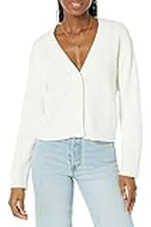 Amazon Dames Relaxed Fit V-hals Cropped Cardigan, Eggshell Wit, XX-Large