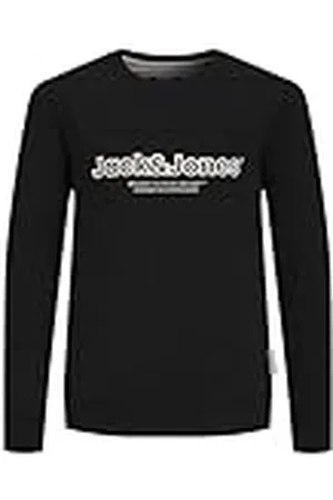 JACK & JONES JACK&JONES JUNIOR Jorlakewood Sweat Crew Neck Bf Jnr Sweatshirt voor jongens, Zwart/Detail: jj Print/Loose Fit, 152 cm