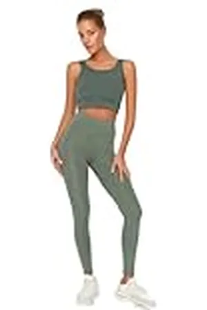 Trendyol Dames Khaki Roller Sport Panty Yoga Broek, , L