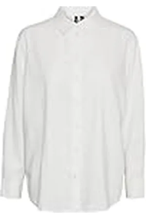 VERO MODA Dames Blouse Eenvoudige Ronde Hals Topje Ruimvallende Tuniek, Colour:White, Size:S