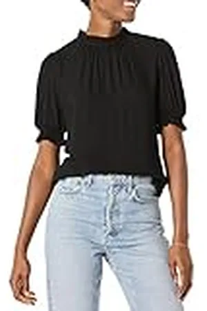 Amazon Vrouwen Fluid Twill Korte Pofmouw Smock Detail Shirt, , XS