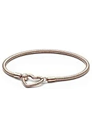 PANDORA Moments Herzverschluss Schlangen-Gliederarmband aus 14 Karat rosévergoldeter Metalllegierung - kompatibel Moments Armbänder - Größe: 19cm
