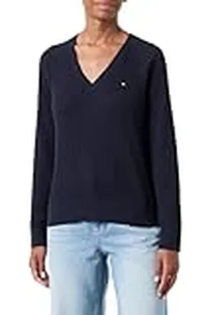 Tommy Hilfiger Dames CO Cable V-NK Sweater WW0WW43093, Trui, Blauw, XXS, , XXS