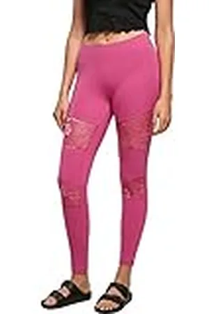 Urban classics Dames Leggings Ladies Laces Inset Sportleggings, fitness- en yogabroek met bloemenkanten inzetstukken, verkrijgbaar in 3 kleuren, maten XS - 5XL, , L