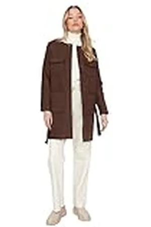 Trendyol Dames ronde hals effen normale jas, bruin, M, , M
