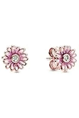 PANDORA Moments rosafarbene Gänseblümchen Ohrringe aus 14 Karat Rosévergoldeterr Metalllegierung mit einem in der Mitte besetzten klaren Cubic Zirkonia und rosafarbener Emaille