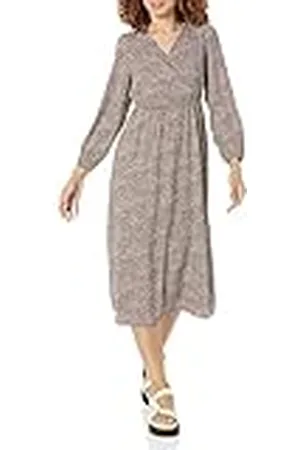 Amazon Dames lichtgewicht Georgette lange mouwen V-hals midi-jurk (verkrijgbaar in grote maten), , S