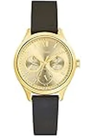 QS by s.Oliver Polshorloge dames quartz analoog, met leren band, goud, 5 bar waterbestendig, multifunctioneel, wordt geleverd in geschenkverpakking, 2034606