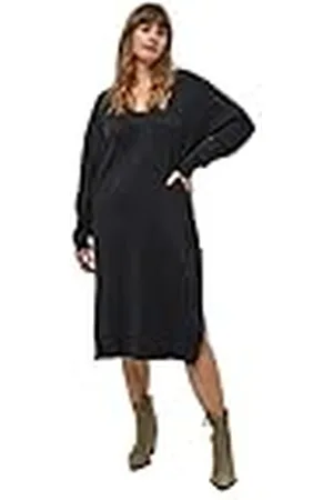 Peppercorn Dames Rosalia V-hals Knielengte Knit Curve UK | Herfstjurken | Maat 24, 9000 Zwart, 9000 Zwart, 50 grote maten