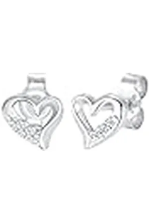 Elli Oorbellen Dames Oorsteker Hart Motief Elegant met Diamant (0.06 ct.) in 925 Sterling