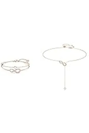 Swarovski Infinity y-ketting, Infinity, Wit, Roségoudkleurige toplaag & Infinity armband, Infinity, Wit, Roségoudkleurige toplaag