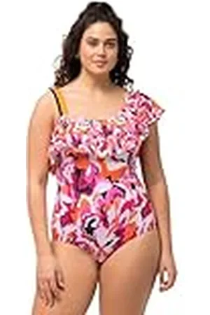 Ulla Popken Dames grote maten, badpak Fabienne, one-shoulder, volant, Batik Journey, , 58