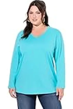 Ulla Popken Dames grote maten plus size shirt, V-hals, relaxed, lange mouwen, , 66-68