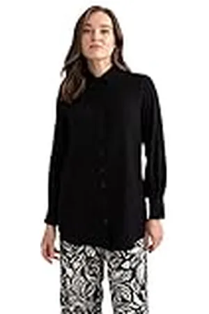 DeFacto Hemdblouse met lange mouwen voor dames, hemd met knopen voor vrijetijdskleding, , 3XL