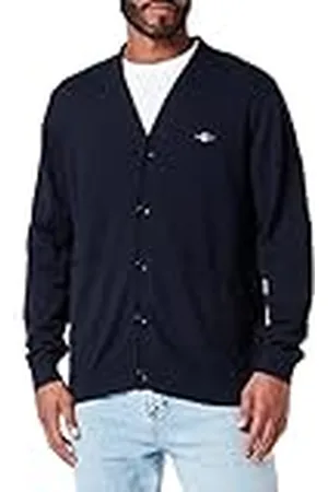 GANT Gebreid vest voor heren, klassiek katoen, effen blauw, standaard, , XS