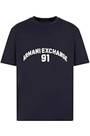 Armani Exchange Heren Big Embroidered Logo, Regular Fit T-Shirt, Blauw, XXL, , XXL