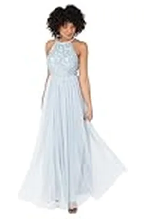 Maya Deluxe Verfraaide mouwloze maxi-jurk met pailletten voor dames, bruidsmeisjesjurken voor bruiloften, feesten en avondkleding, halternek voor dames, , maat 12, , 38