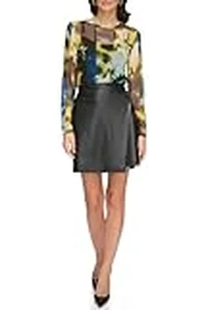 DKNY Dames Faux Leather Rok, , 32