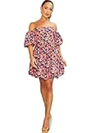 Chi Chi London Bardot Ink Spot Print Puff Ball Mini-jurk voor dames speciale gelegenheid, Meerkleurig, 36