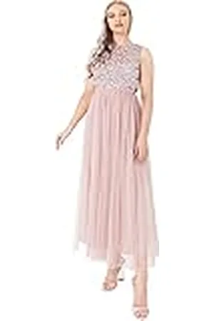 Maya Deluxe Vrouwen Midaxi Jurk Dames Mouwloze Pailletten Hoge Empire Taille Tule Versierd voor Bruiloft Gast Bal Bruidsmeisje, , 34