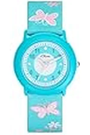 QS by s.Oliver Polshorloge voor meisjes, kinderen, analoog, met stoffen band, blauw, 3 bar waterdicht, geleverd in geschenkverpakking voor horloges, 2036749