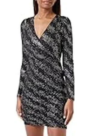 ONLY Onlnew Pella L/S Wrap Foil Dress Jrs voor dames, Zwart/Detail: drizzling Dots Gold, M