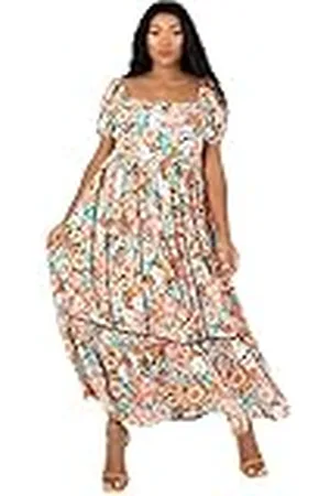 Lovedrobe Dames Plus Size Zomer Maxi Jurken voor Vrouwen Oranje Patroon Maat 16, , 42