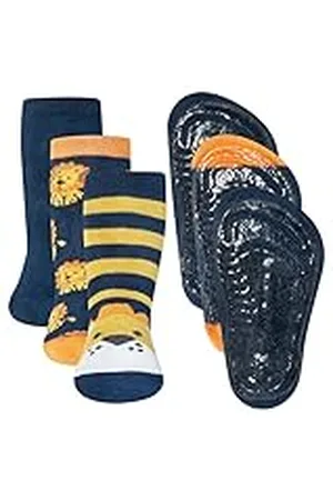 Ewers Set van 3 paar zachte kindersokken met antislipzool voor jongens, anti-slip sokken met rubberen zool, made in Germany, 3 paar antislip kindersokken voor jongens, , 31-34