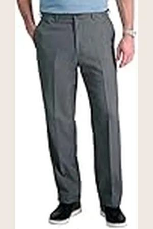 HAGGAR Cool 18 Flat Front Informele herenbroek met klassieke pasvorm en verborgen verlengbare tailleband, , 34W / 30L