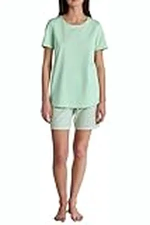Calida Flower Nights Pyjama kort zacht groen, maat 36-38, , 36-38